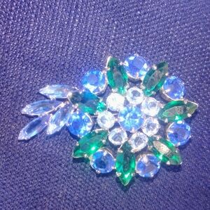 Dazzling Blue and Green Crystal Brooch